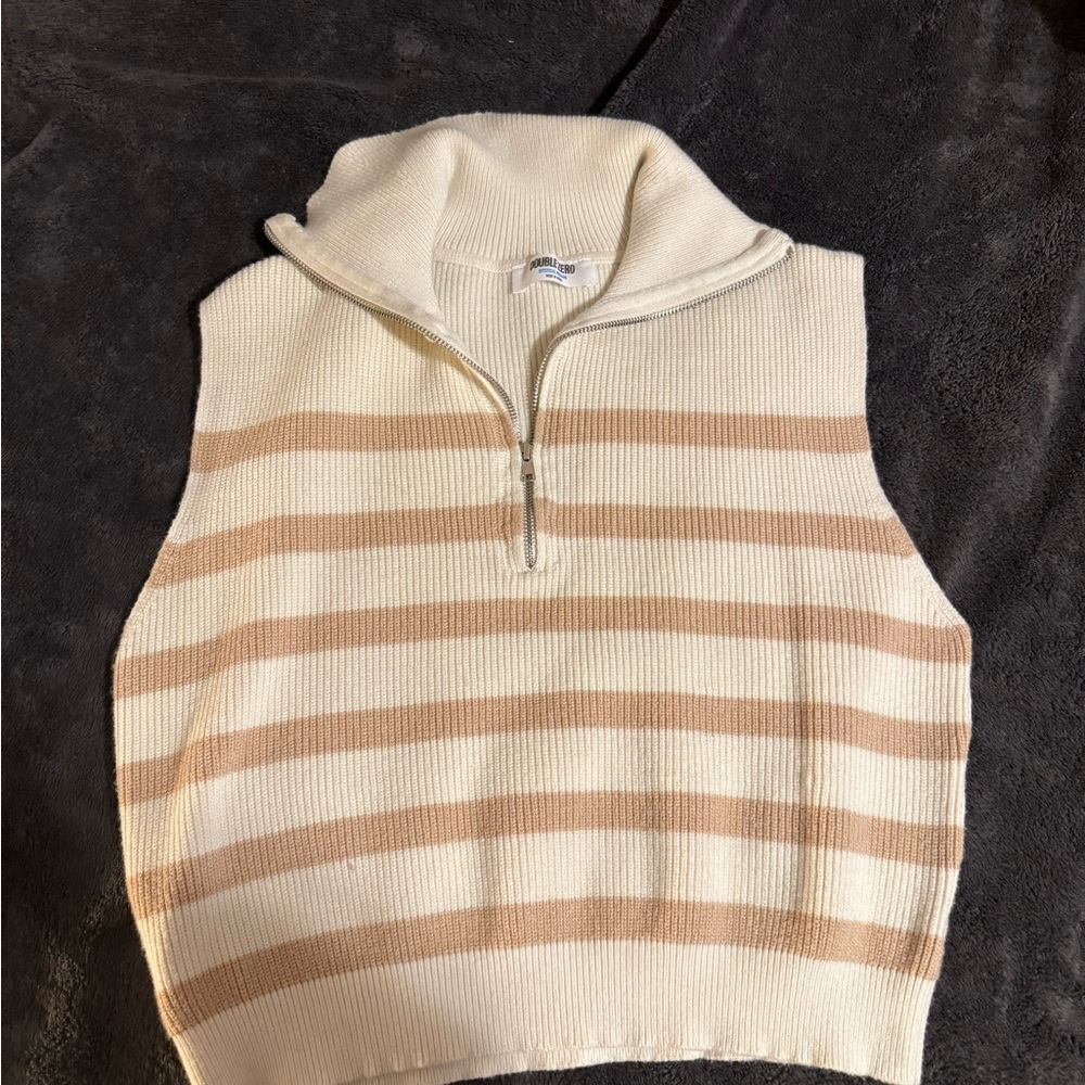 Double Zero Cream and Tan Striped Tank Top